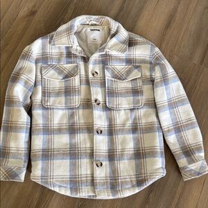 GARAGE Cream and Blue Plaid Shirt Jacket